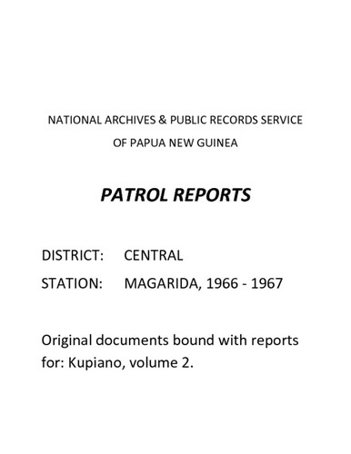 Patrol Reports. Central District, Magarida, 1966-1967