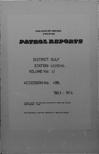 Patrol Reports. Gulf District, Kerema, 1963-1964