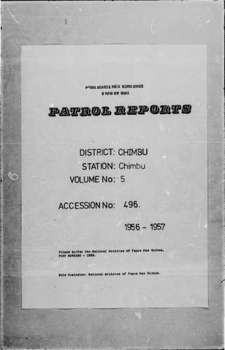 Patrol Reports. Chimbu District, Chimbu, 1956 - 1957