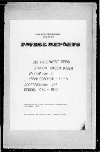 Patrol Reports. West Sepik District, Green River, 1962 - 1963