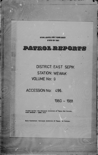 Patrol Reports. East Sepik District, Wewak, 1960 - 1961