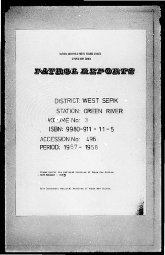 Patrol Reports. West Sepik District, Green River, 1957 - 1958