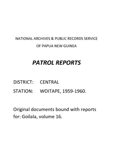 Patrol Reports. Central District, Woitape, 1959-1960