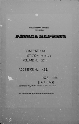 Patrol Reports. Gulf District, Kerema, 1947-1948