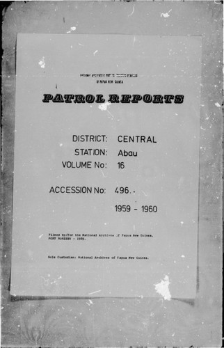 Patrol Reports. Central District, Abau, 1959-1960