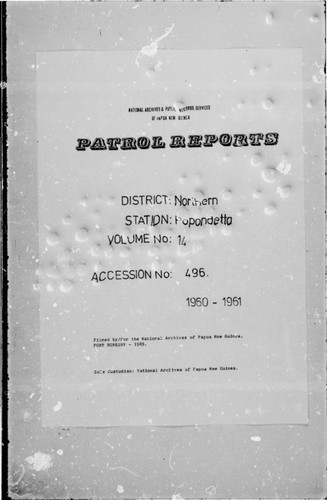 Patrol Reports. Northern District, Popondetta, 1960 - 1961