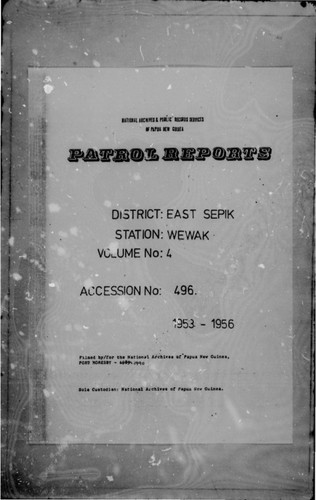 Patrol Reports. East Sepik District, Wewak, 1953 - 1956