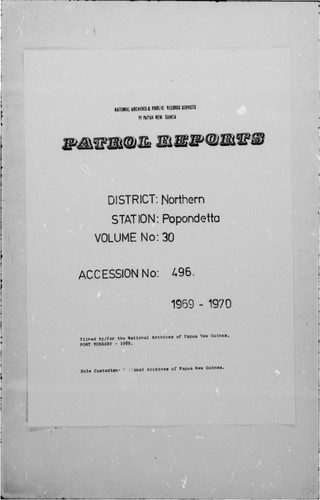 Patrol Reports. Northern District, Popondetta, 1969 - 1970