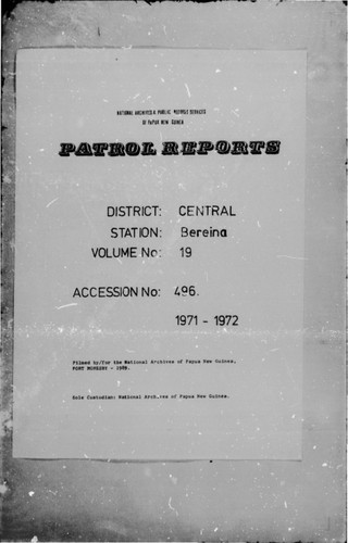 Patrol Reports. Central District, Bereina, 1971-1972