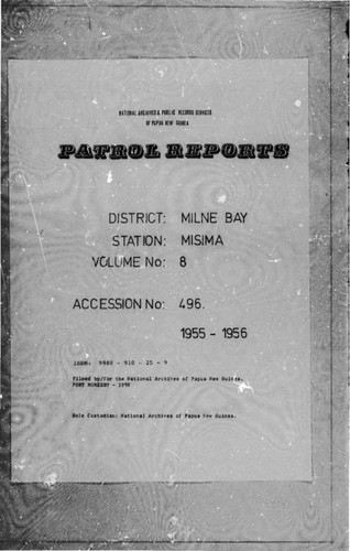 Patrol Reports. Milne Bay District, Misima, 1955 - 1956