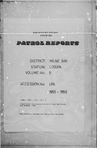 Patrol Reports. Milne Bay District, Losuia, 1955 - 1956