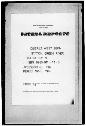 Patrol Reports. West Sepik District, Green River, 1966 - 1967