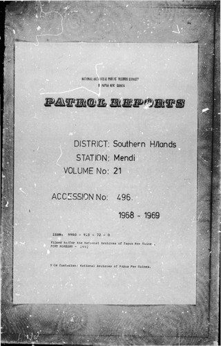 Patrol Reports. Southern Highlands District, Mendi, 1968 - 1969