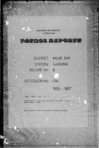 Patrol Reports. Milne Bay District, Samarai, 1956 - 1957