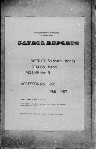 Patrol Reports. Southern Highlands District, Mendi, 1956 - 1957