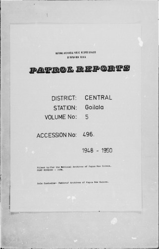 Patrol Reports. Central District, Goilala, 1948-1950