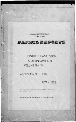 Patrol Reports. East Sepik District, Ambunti, 1971 - 1972