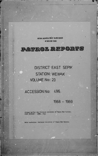 Patrol Reports. East Sepik District, Wewak, 1968 - 1969