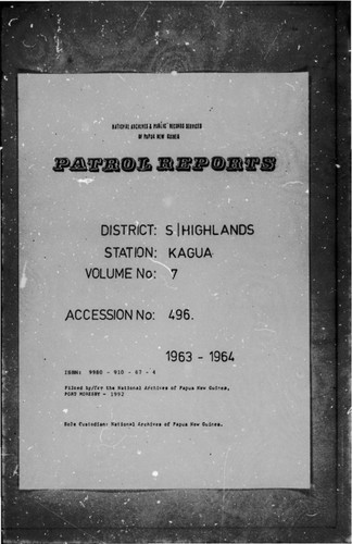 Patrol Reports. Southern Highlands District, Kagua, 1963 - 1964