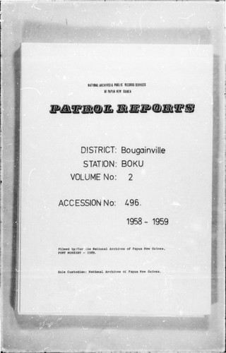 Patrol Reports. Bougainville District, Boku, 1958 - 1959