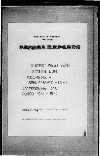 Patrol Reports. West Sepik District, Lumi, 1952 - 1953