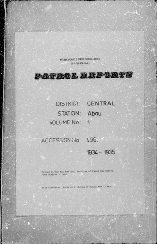 Patrol Reports. Central District, Abau, 1934-1935