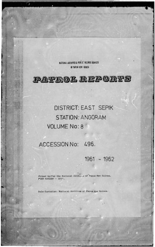 Patrol Reports. East Sepik District, Angoram, 1961 - 1962