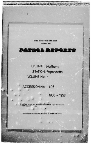 Patrol Reports. Northern District, Popondetta, 1950 - 1953