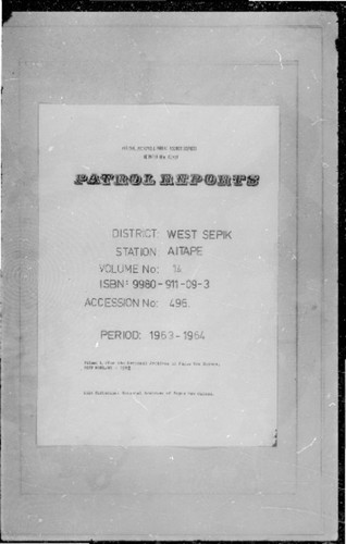 Patrol Reports. West Sepik District, Aitape, 1963 - 1964