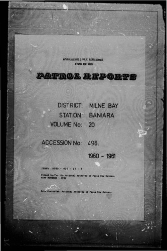 Patrol Reports. Milne Bay District, Baniara, 1960 - 1961