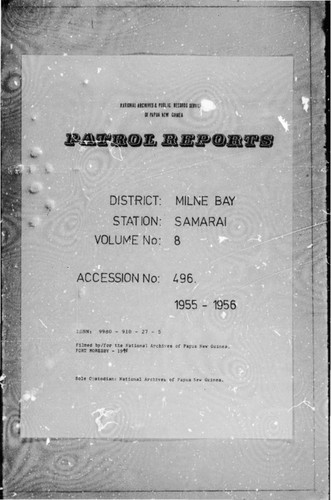 Patrol Reports. Milne Bay District, Samarai, 1955 - 1956