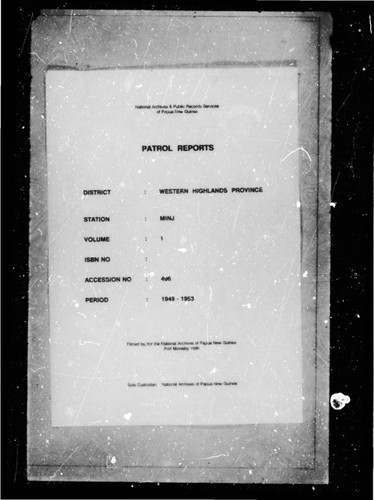 Patrol Reports. Western Highlands District, Minj, 1949 - 1953