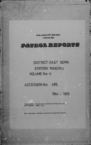 Patrol Reports. East Sepik District, Yangoru, 1964 - 1965