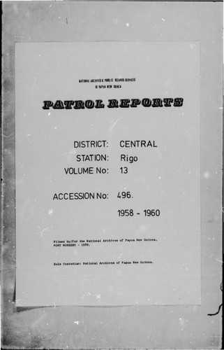 Patrol Reports. Central District, Rigo, 1958-1960