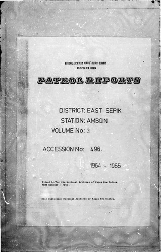 Patrol Reports. East Sepik District, Amboin, 1964 - 1965