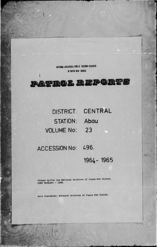 Patrol Reports. Central District, Abau, 1964-1965