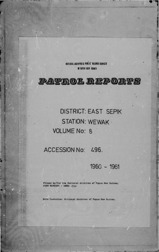 Patrol Reports. East Sepik District, Wewak, 1960 - 1961