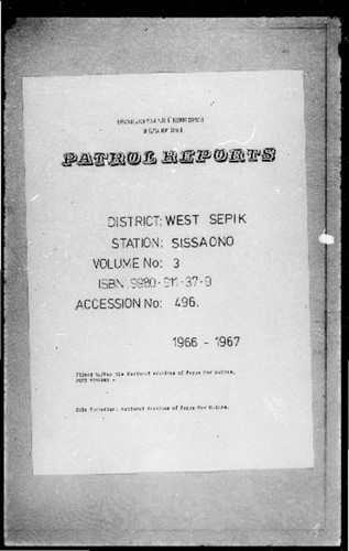 Patrol Reports. West Sepik District, Sissiano, 1966 - 1967