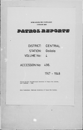 Patrol Reports. Central District, Goilala, 1947-1948