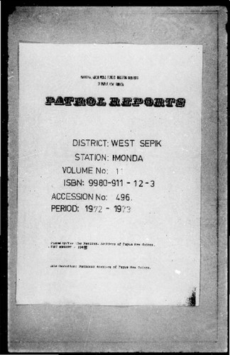 Patrol Reports. West Sepik District, Imonda, 1972 - 1973