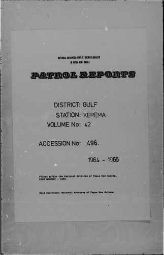 Patrol Reports. Gulf District, Kerema, 1964-1965