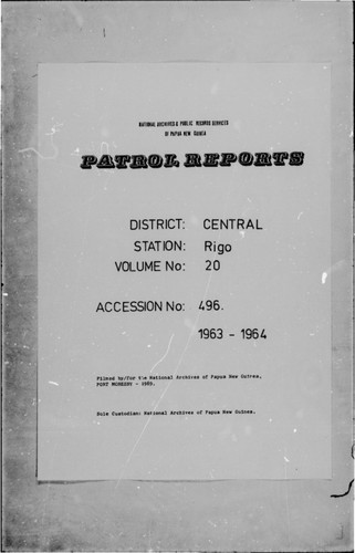 Patrol Reports. Central District, Rigo, 1963-1964