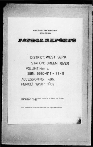 Patrol Reports. West Sepik District, Green River, 1958 - 1959