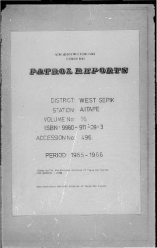 Patrol Reports. West Sepik District, Aitape, 1965 - 1966