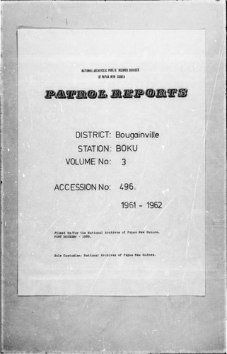 Patrol Reports. Bougainville District, Boku, 1961 - 1962