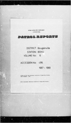 Patrol Reports. Bougainville District, Boku, 1967 - 1968