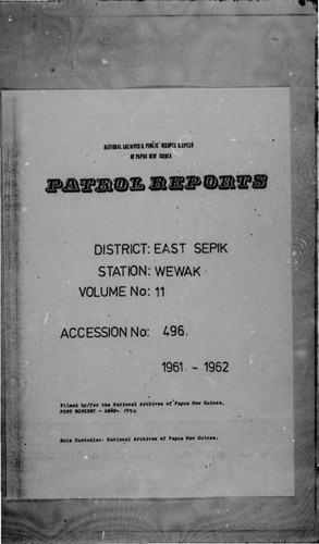 Patrol Reports. East Sepik District, Wewak, 1961 - 1962