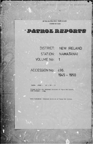 Patrol Reports. New Ireland District, Namatanai, 1945 - 1950