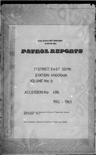 Patrol Reports. East Sepik District, Angoram, 1962 - 1963