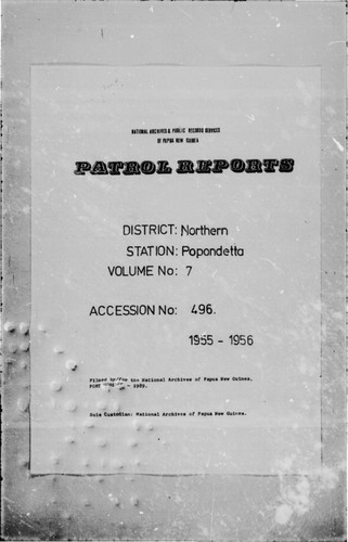Patrol Reports. Northern District, Popondetta, 1955 - 1956